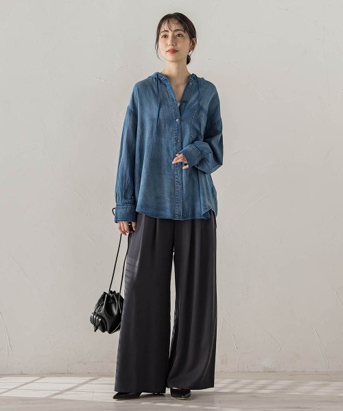 Droite lautreamont(ドロワットロートレアモン)の「シアーデニムフードオーバーシャツ(シャツ/ブラウス・レディース・ブルー/ブラック・M)」の18枚目の写真