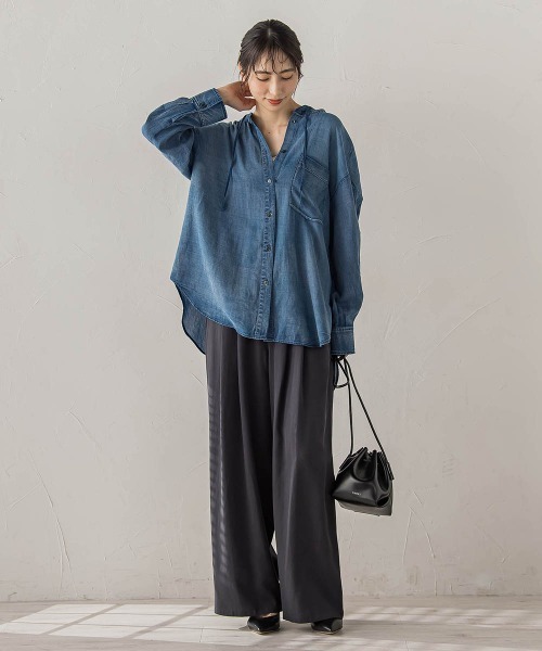 Droite lautreamont(ドロワットロートレアモン)の「シアーデニムフードオーバーシャツ(シャツ/ブラウス・レディース・ブルー/ブラック・M)」の16枚目の写真