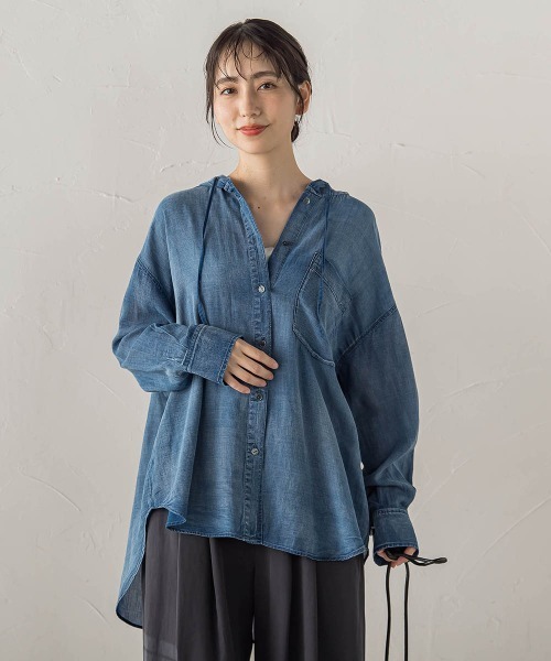 Droite lautreamont(ドロワットロートレアモン)の「シアーデニムフードオーバーシャツ(シャツ/ブラウス・レディース・ブルー/ブラック・M)」の13枚目の写真