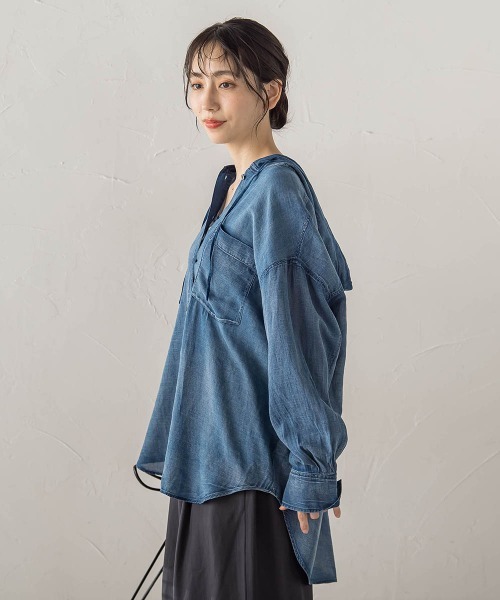 Droite lautreamont(ドロワットロートレアモン)の「シアーデニムフードオーバーシャツ(シャツ/ブラウス・レディース・ブルー/ブラック・M)」の14枚目の写真