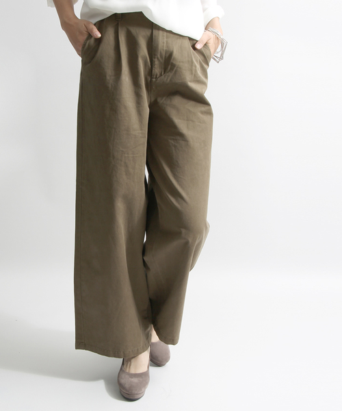 WEGO（ウィゴー）の「WEGO/タックワイドパンツ（その他パンツ・レディース・カーキ/ベージュ/ダークインディゴブルー・FREE）」の2枚目の写真