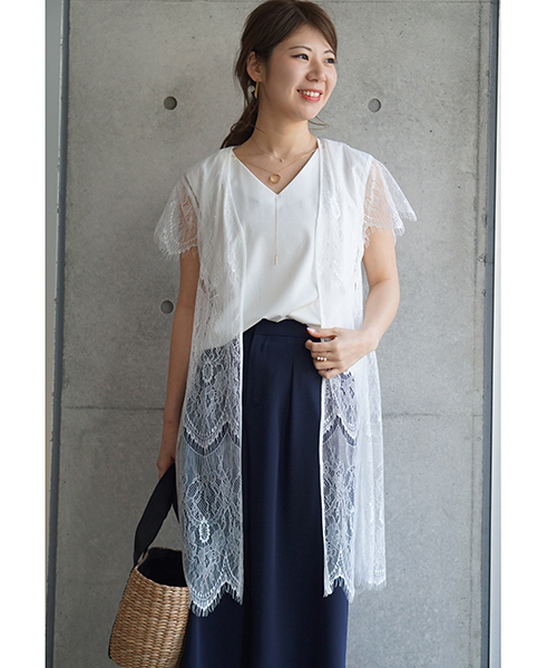 laboratory work(ラボラトリーワーク)の「レースガウン付 ロングニットカーディガン(カーディガン/ボレロ・レディース・オフホワイト/ダークオレンジ/ライトカーキ・MEDIUM)」の6枚目の写真