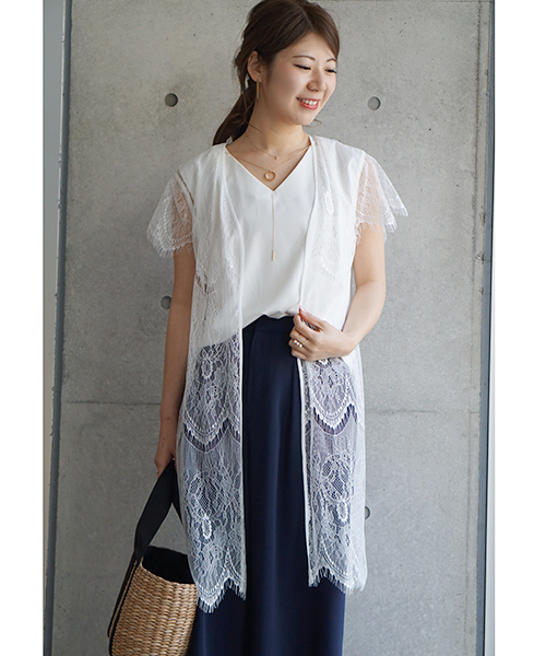 laboratory work(ラボラトリーワーク)の「レースガウン付 ロングニットカーディガン(カーディガン/ボレロ・レディース・オフホワイト/ダークオレンジ/ライトカーキ・MEDIUM)」の7枚目の写真