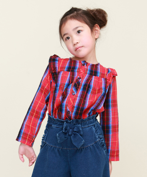 RAGMART(ラグマート)の「Wガーゼチェックブラウス(シャツ/ブラウス・キッズ・レッド/イエロー/グリーン・110cm/100cm/120cm/130cm)」の3枚目の写真