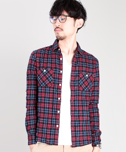 NANO universe（ナノユニバース）の「ナチュラルストレッチマドラスL/S（シャツ/ブラウス・メンズ・インディゴブルー/ブルー系その他/パープル/レッド・MEDIUM/LARGE）」の4枚目の写真