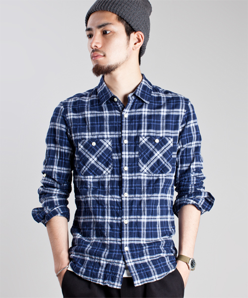 NANO universe（ナノユニバース）の「ナチュラルストレッチマドラスL/S（シャツ/ブラウス・メンズ・インディゴブルー/ブルー系その他/パープル/レッド・MEDIUM/LARGE）」の2枚目の写真