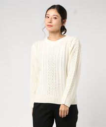 ケーブル編み クルーネックニット