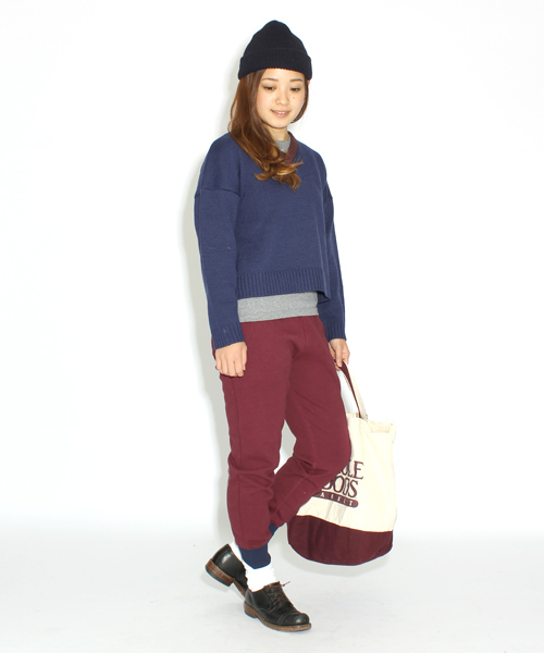 BEAMS BOY(ビームスボーイ)の「△BEAMS BOY / リブ配色 スウェットイージー**(その他パンツ・レディース・ワイン/ネイビー・ONE SIZE)」の1枚目の写真