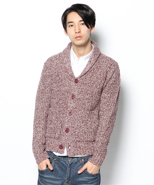 WEGO（ウィゴー）の「WEGO/ABヤーン片畦ショールカーディガン（カーディガン/ボレロ・メンズ・ブラック/グレー/ベージュ/ワイン・LARGE/MEDIUM）」の4枚目の写真