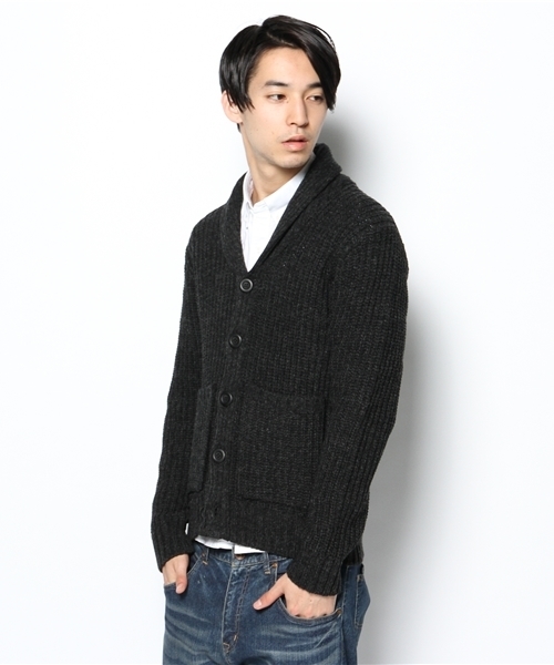 WEGO（ウィゴー）の「WEGO/ABヤーン片畦ショールカーディガン（カーディガン/ボレロ・メンズ・ブラック/グレー/ベージュ/ワイン・LARGE/MEDIUM）」の2枚目の写真