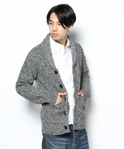 WEGO（ウィゴー）の「WEGO/ABヤーン片畦ショールカーディガン（カーディガン/ボレロ・メンズ・ブラック/グレー/ベージュ/ワイン・LARGE/MEDIUM）」の9枚目の写真