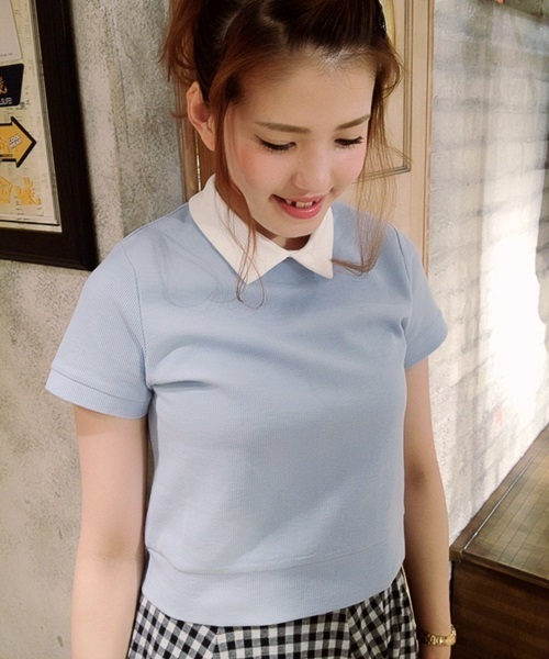 Chico（チコ）の「ワッフル衿付きTOPS（Tシャツ/カットソー・レディース・ホワイト/ブルー/グレー/ネイビー・FREE）」の18枚目の写真