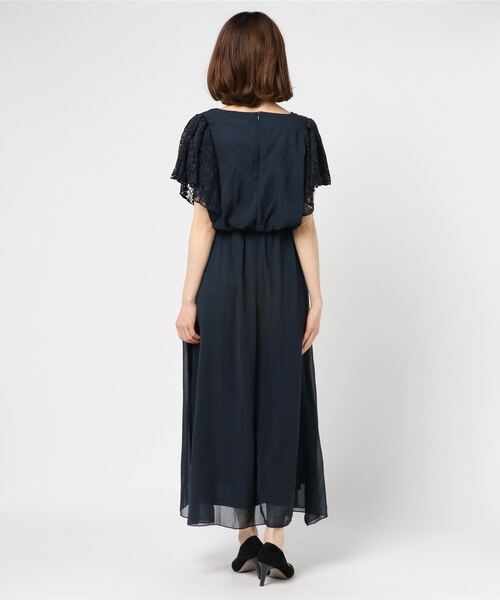 新品☆3L♪紺系♪レース♪シフォンワンピース♪袖きれい☆b601 新品☆3L♪紺系♪レース♪シフォンワンピース♪袖きれい☆b601