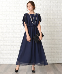 レース袖ロング丈シフォンワンピース・ドレス