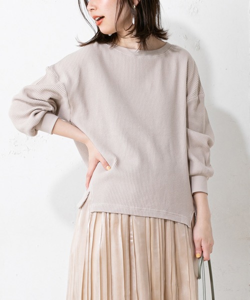 natural couture（ナチュラルクチュール）の「春カラーワッフルプルオーバー（Tシャツ/カットソー・レディース・ブラック/ベージュ/オフホワイト/ミント・FREE）」の3枚目の写真