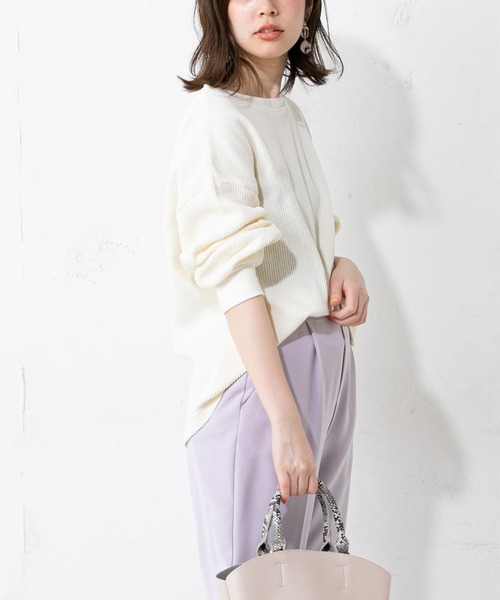 natural couture（ナチュラルクチュール）の「春カラーワッフルプルオーバー（Tシャツ/カットソー・レディース・ブラック/ベージュ/オフホワイト/ミント・FREE）」の2枚目の写真