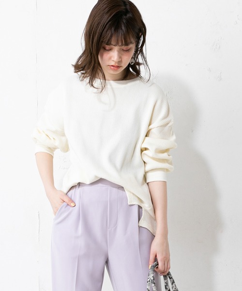 natural couture（ナチュラルクチュール）の「春カラーワッフルプルオーバー（Tシャツ/カットソー・レディース・ブラック/ベージュ/オフホワイト/ミント・FREE）」の5枚目の写真