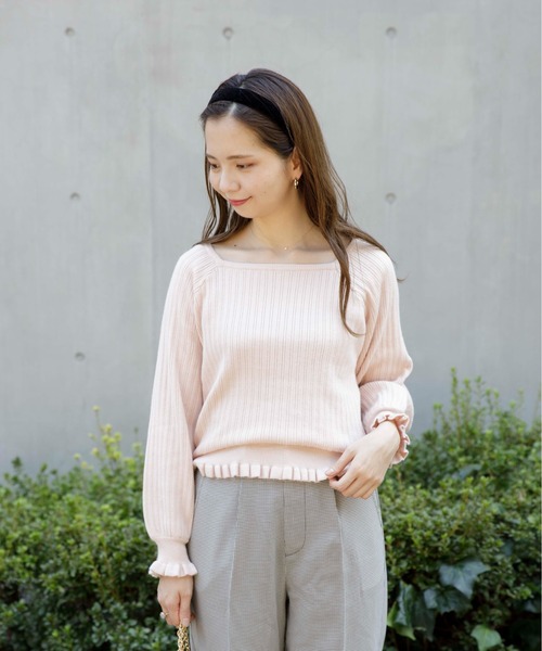 flower（フラワー）の「スクエアフリルリブニット（ニット/セーター・レディース・ベージュ/ピンク/アイボリー・FREE）」の21枚目の写真