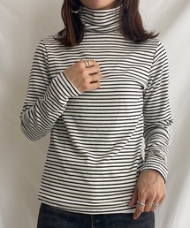 裏起毛ハイネックボーダーカットソー