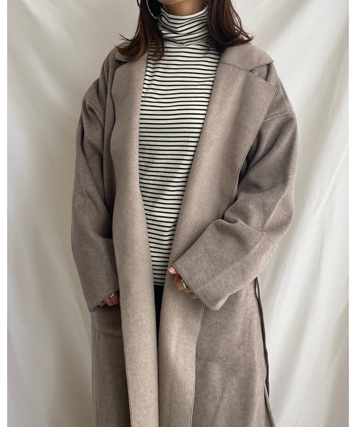 She's Closet(シーズクローゼット)の「裏起毛ハイネックボーダーカットソー(Tシャツ/カットソー・レディース・ホワイト/ブラック/グレー/キャメル・FREE)」の7枚目の写真