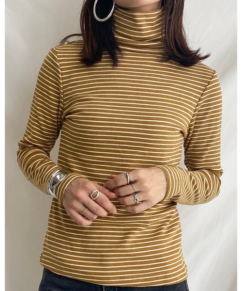 She's Closet(シーズクローゼット)の「裏起毛ハイネックボーダーカットソー(Tシャツ/カットソー・レディース・ホワイト/ブラック/グレー/キャメル・FREE)」の15枚目の写真