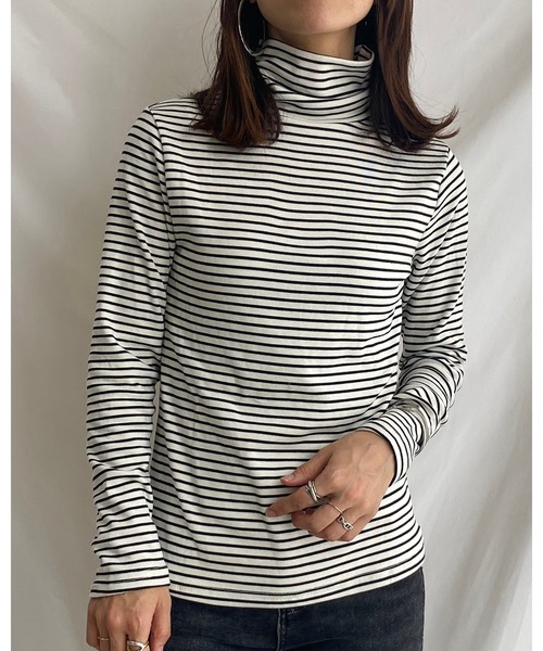 She's Closet(シーズクローゼット)の「裏起毛ハイネックボーダーカットソー(Tシャツ/カットソー・レディース・ホワイト/ブラック/グレー/キャメル・FREE)」の16枚目の写真