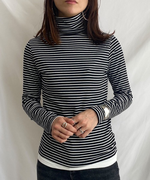 She's Closet(シーズクローゼット)の「裏起毛ハイネックボーダーカットソー(Tシャツ/カットソー・レディース・ホワイト/ブラック/グレー/キャメル・FREE)」の20枚目の写真