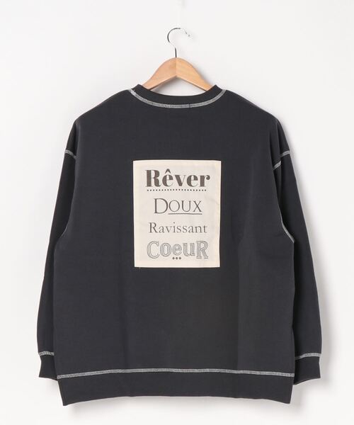 SpRay（スプレイ）の「裏起毛配色ステッチロゴカットソー（Tシャツ/カットソー・レディース・チャコールグレー/ダークグリーン/アイボリー/モカ/ダークブルー・FREE）」の6枚目の写真