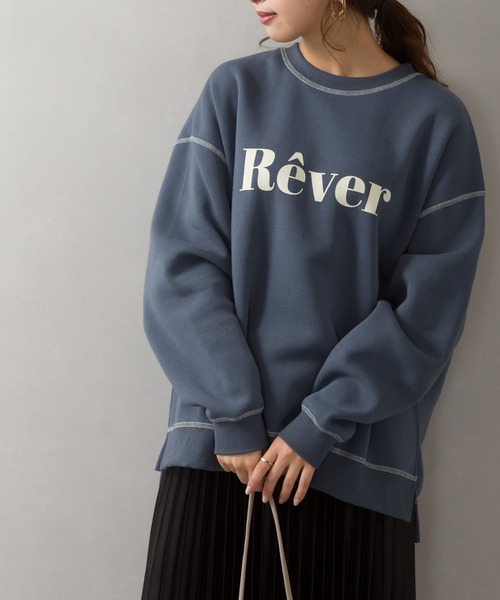 SpRay（スプレイ）の「裏起毛配色ステッチロゴカットソー（Tシャツ/カットソー・レディース・チャコールグレー/ダークグリーン/アイボリー/モカ/ダークブルー・FREE）」の5枚目の写真