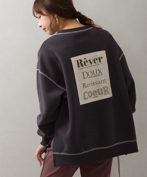 SpRay（スプレイ）の「裏起毛配色ステッチロゴカットソー（Tシャツ/カットソー・レディース・チャコールグレー/ダークグリーン/アイボリー/モカ/ダークブルー・FREE）」の3枚目の写真