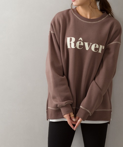 SpRay（スプレイ）の「裏起毛配色ステッチロゴカットソー（Tシャツ/カットソー・レディース・チャコールグレー/ダークグリーン/アイボリー/モカ/ダークブルー・FREE）」の4枚目の写真