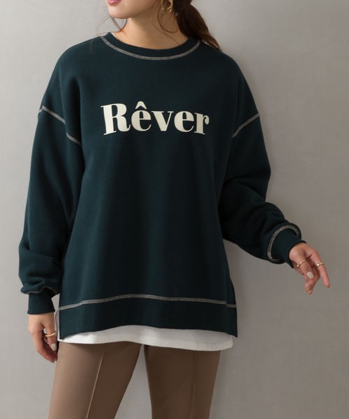 SpRay（スプレイ）の「裏起毛配色ステッチロゴカットソー（Tシャツ/カットソー・レディース・チャコールグレー/ダークグリーン/アイボリー/モカ/ダークブルー・FREE）」の2枚目の写真