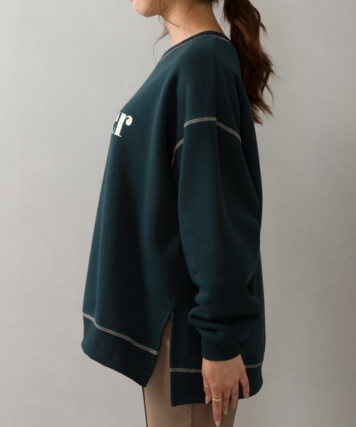 SpRay（スプレイ）の「裏起毛配色ステッチロゴカットソー（Tシャツ/カットソー・レディース・チャコールグレー/ダークグリーン/アイボリー/モカ/ダークブルー・FREE）」の17枚目の写真