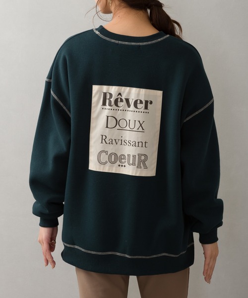 SpRay（スプレイ）の「裏起毛配色ステッチロゴカットソー（Tシャツ/カットソー・レディース・チャコールグレー/ダークグリーン/アイボリー/モカ/ダークブルー・FREE）」の18枚目の写真