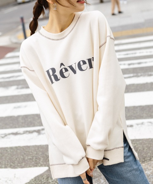 SpRay（スプレイ）の「裏起毛配色ステッチロゴカットソー（Tシャツ/カットソー・レディース・チャコールグレー/ダークグリーン/アイボリー/モカ/ダークブルー・FREE）」の12枚目の写真