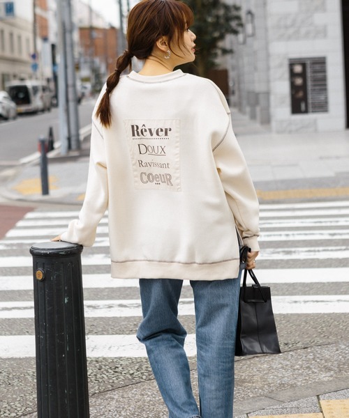 SpRay（スプレイ）の「裏起毛配色ステッチロゴカットソー（Tシャツ/カットソー・レディース・チャコールグレー/ダークグリーン/アイボリー/モカ/ダークブルー・FREE）」の13枚目の写真