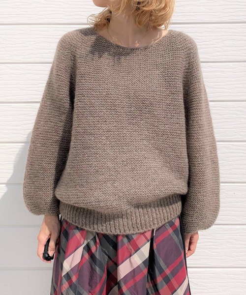 Q（キュー）の「ホールガーメント モヘヤガーター編みニット（ニット/セーター・レディース・ダークブラウン/パープル・MEDIUM）」の3枚目の写真