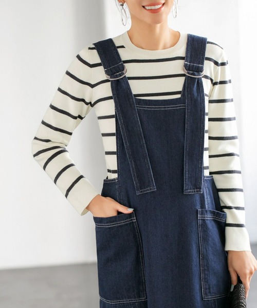 STYLE DELI(スタイルデリ)の「ルーズフィットボーダーニットトップス(ニット/セーター・レディース・オフホワイト/モカ/グレー系その他・M)」の2枚目の写真