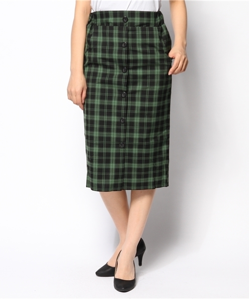 AZUL by moussy（アズールバイマウジー）の「オーバーチェックペンシルSK（スカート・レディース・グリーン系その他/ブラック×レッド・MEDIUM/SMALL）」の2枚目の写真