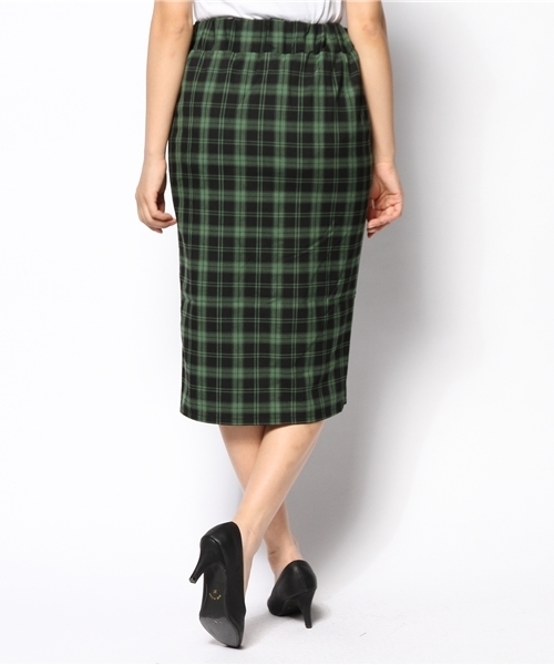 AZUL by moussy（アズールバイマウジー）の「オーバーチェックペンシルSK（スカート・レディース・グリーン系その他/ブラック×レッド・MEDIUM/SMALL）」の4枚目の写真