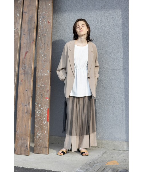 OSMOSIS(オズモーシス)の「チュールレイヤードTシャツ(Tシャツ/カットソー・レディース・ホワイト/カーキ/ブラック・ONE SIZE)」の6枚目の写真