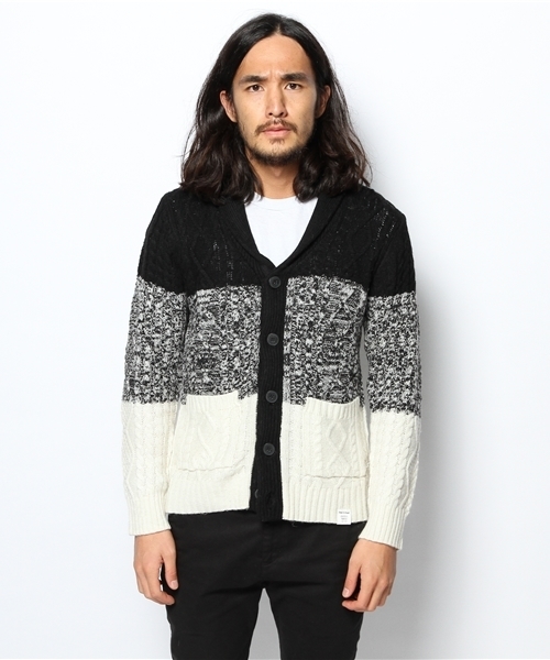 VENCEEXCHANGE（ヴァンスエクスチェンジ）の「ウールナイロンキリカエショールカーデ（カーディガン/ボレロ・メンズ・ブラック/ネイビー・SMALL/LARGE/MEDIUM）」の3枚目の写真