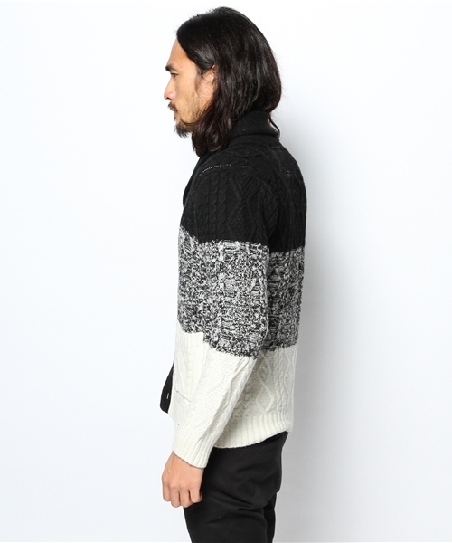 VENCEEXCHANGE（ヴァンスエクスチェンジ）の「ウールナイロンキリカエショールカーデ（カーディガン/ボレロ・メンズ・ブラック/ネイビー・SMALL/LARGE/MEDIUM）」の4枚目の写真