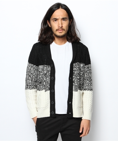 VENCEEXCHANGE（ヴァンスエクスチェンジ）の「ウールナイロンキリカエショールカーデ（カーディガン/ボレロ・メンズ・ブラック/ネイビー・SMALL/LARGE/MEDIUM）」の6枚目の写真