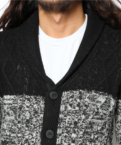 VENCEEXCHANGE（ヴァンスエクスチェンジ）の「ウールナイロンキリカエショールカーデ（カーディガン/ボレロ・メンズ・ブラック/ネイビー・SMALL/LARGE/MEDIUM）」の7枚目の写真