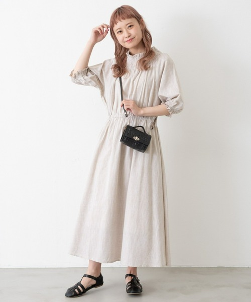 MERLOT（メルロー）の「ミックスヤーンシャーリングワンピース（ワンピース・レディース・グリーン/レッド/ベージュ・FREE）」の2枚目の写真