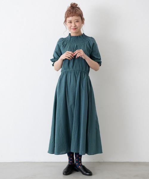 MERLOT（メルロー）の「ミックスヤーンシャーリングワンピース（ワンピース・レディース・グリーン/レッド/ベージュ・FREE）」の3枚目の写真