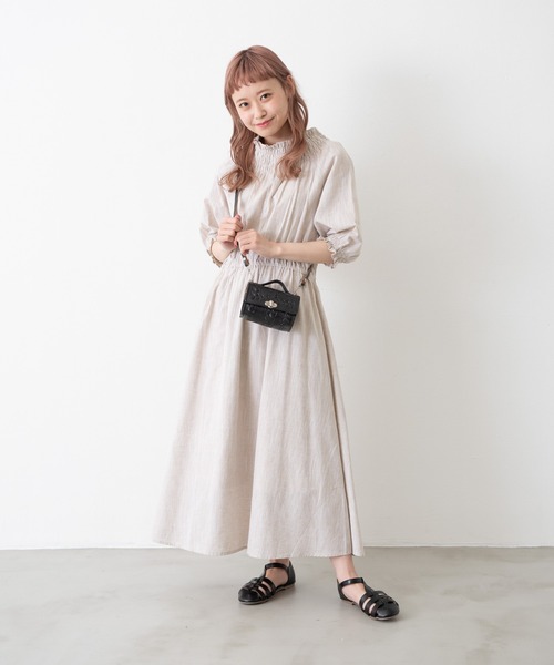 MERLOT（メルロー）の「ミックスヤーンシャーリングワンピース（ワンピース・レディース・グリーン/レッド/ベージュ・FREE）」の16枚目の写真