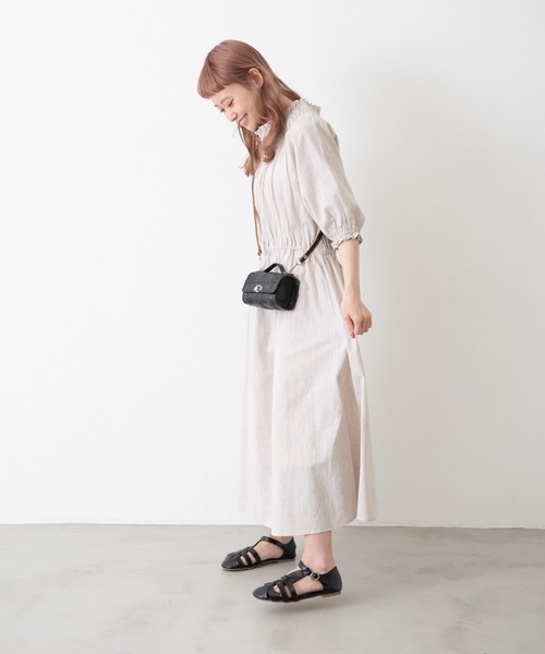 MERLOT（メルロー）の「ミックスヤーンシャーリングワンピース（ワンピース・レディース・グリーン/レッド/ベージュ・FREE）」の4枚目の写真