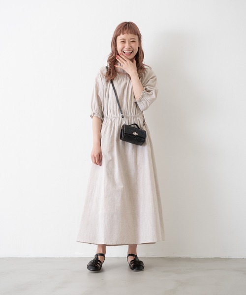 MERLOT（メルロー）の「ミックスヤーンシャーリングワンピース（ワンピース・レディース・グリーン/レッド/ベージュ・FREE）」の8枚目の写真